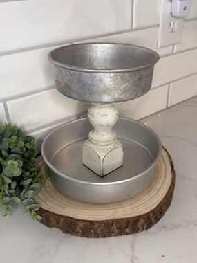 Two-Tier Silver & Cream Decorative Serving Stand